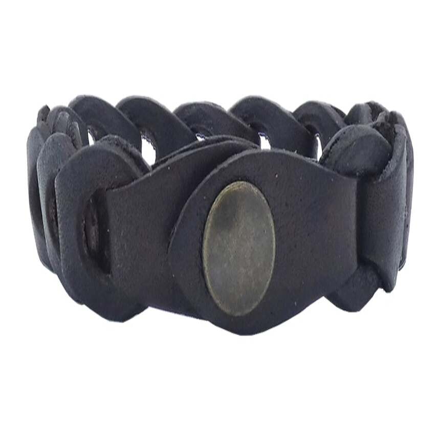 Tevere bracelet in hand-woven leather with bronze clip closure