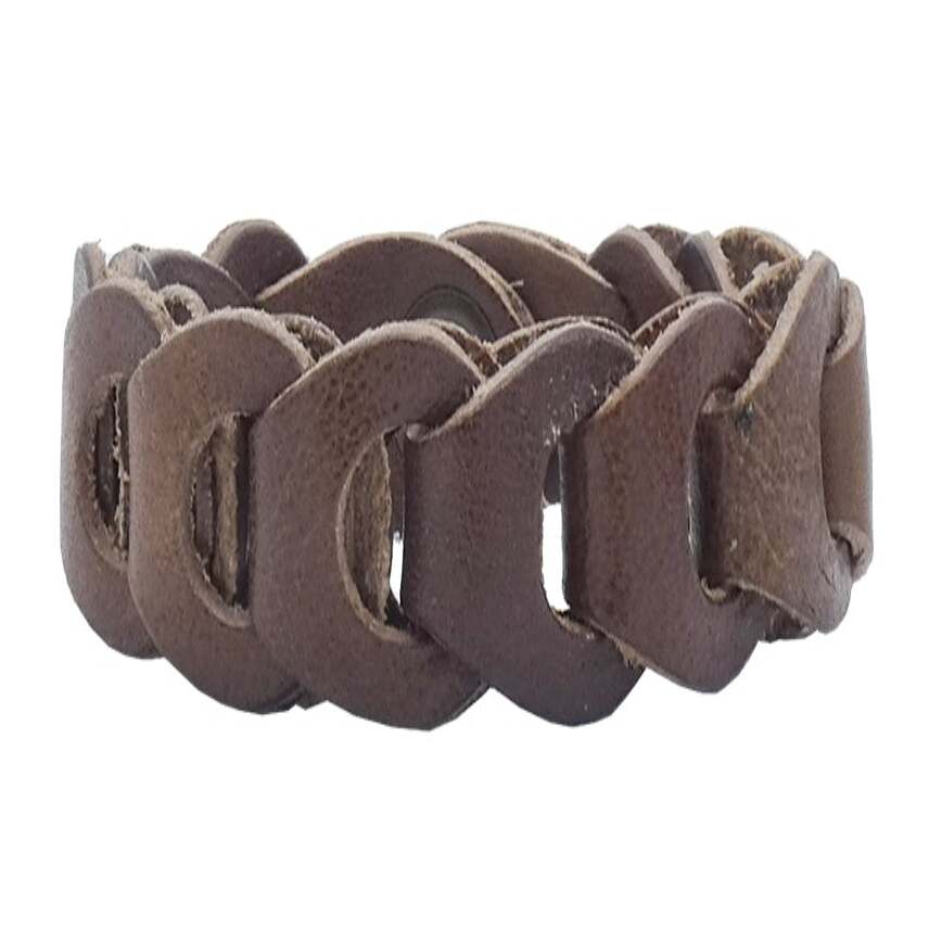 Tevere bracelet in hand-woven leather with bronze clip closure