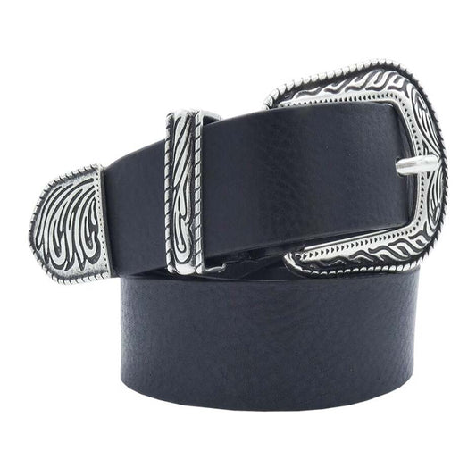 3cm leather belt with antique silver zamak buckle