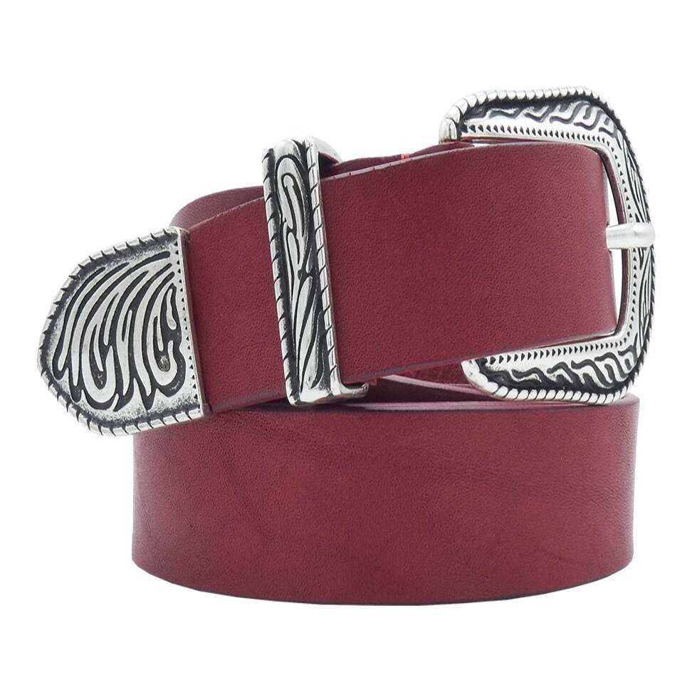 3cm leather belt with antique silver zamak buckle